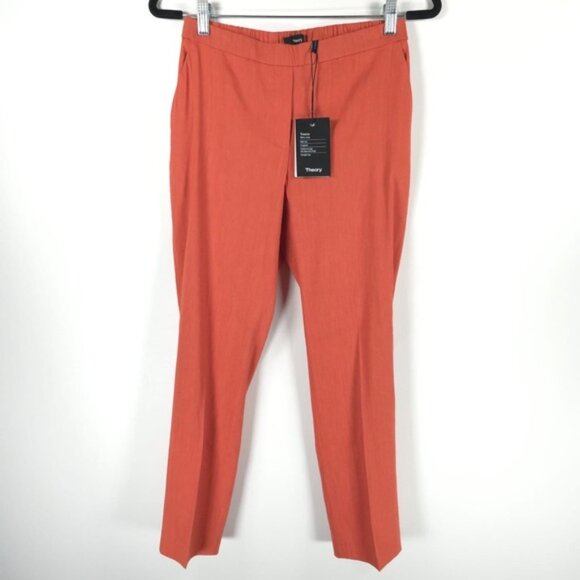 NWT THEORY LINEN Blend TRECCA Slim Crop PULL ON Pants St.N043203R Size 2 - Picture 3 of 13